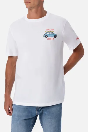 MC2 SAINT BARTH Man Cotton T-shirt With Fiat 500 Placed Print And Embroidery Fiat 500 Special Edition