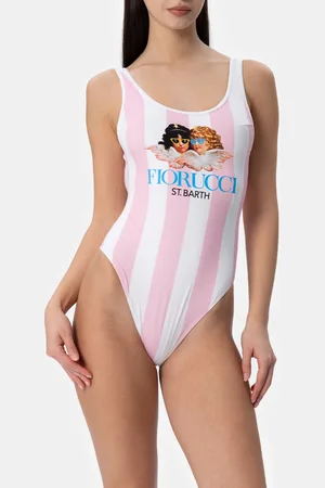 MC2 SAINT BARTH Woman Scoopback Striped Print One-piece Swimsuit Fiorucci Special Edition
