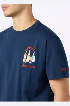 MC2 SAINT BARTH Man Cotton T-shirt With Spritz Obsessed Embroidery