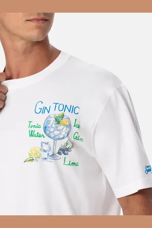 MC2 SAINT BARTH Man Cotton T-shirt With Gin Tonic Print And Embroidery