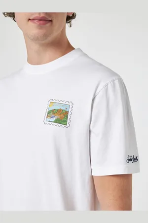MC2 SAINT BARTH Man Cotton T-shirt With Porto Cervo Postcard Front And Back Print Alessandro Enriquez Special Edition