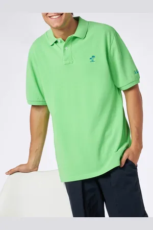 MC2 SAINT BARTH Man Green Piquet Polo With St. Barth Logo And Vintage Effect