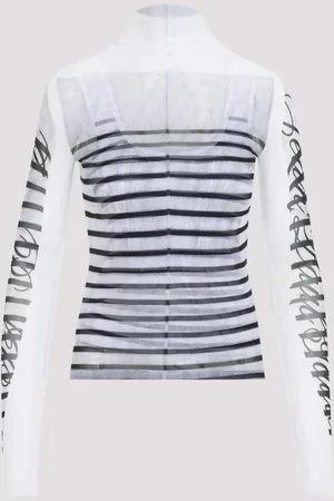 Jean Paul Gaultier Spandex Mesh Printed Feathers Mariniere Top