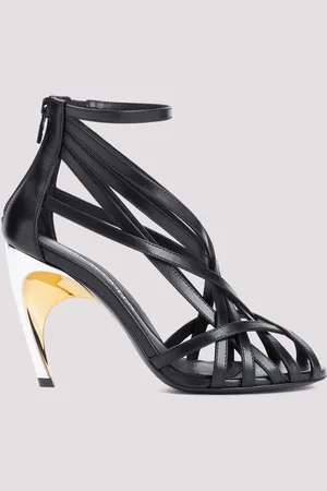 Alexander McQueen Armadillo Strap Sandals In /gold/silver