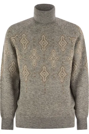 Brunello Cucinelli Geometric Jacquard Turtleneck Sweater In Alpaca, Cotton And Wool