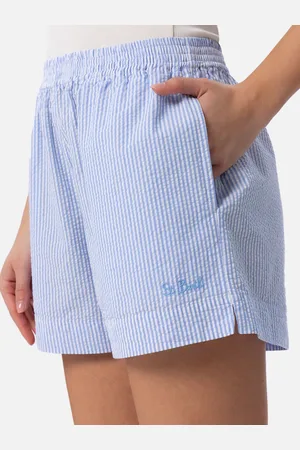 MC2 SAINT BARTH Woman Seersucker Striped Pull Up Shorts Meave