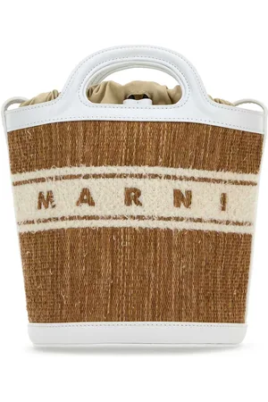 Marni Two-tone Raffia And Leather Tropicalia Bucket Bag