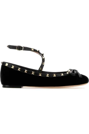 VALENTINO GARAVANI Black Velvet Rockstud Ballerinas