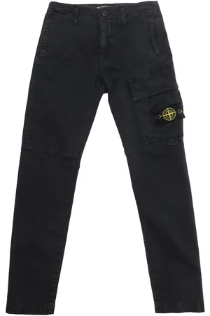 Stone Island Black Slim Cargo Pants With Logo Patch In Stretch Cotton Boy