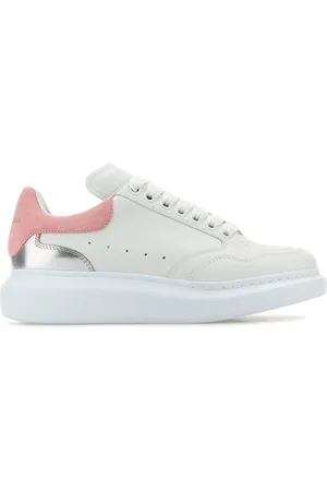 Alexander McQueen White Leather Sneakers With Pink Suede Heel