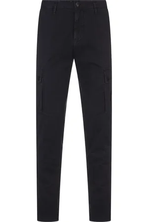 Stone Island Navy Cargo Trousers In Broken Twill Stretch Cotton