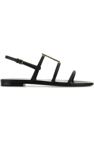 Saint Laurent Black Leather Cassandra Sandals