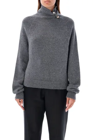 Serafini High Neck Pearl Brooch Sweater