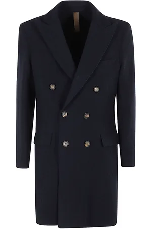 ELEVENTY Blue Double-breasted Coat With Peak Revers In Fabric Man