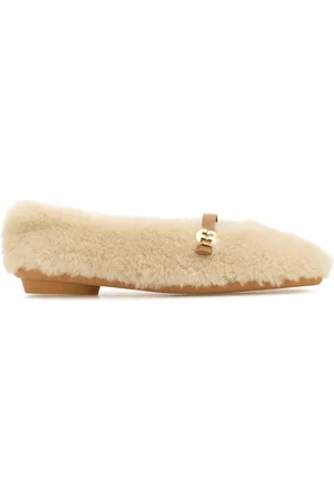Salvatore Ferragamo Ivory Shearling Noella Ballerinas