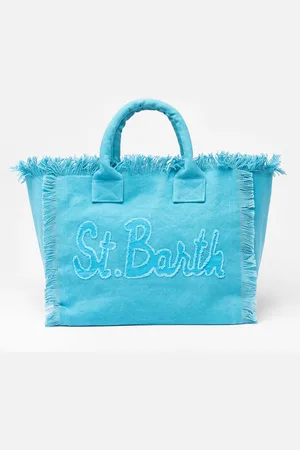 MC2 SAINT BARTH Light Blue Cotton Canvas Vanity Tote Bag With Logo Patch