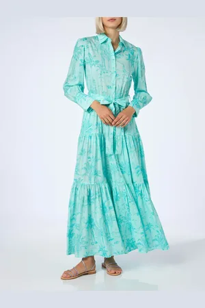 MC2 SAINT BARTH Woman Water Green Toile De Jouy Cotton Dress Jensen