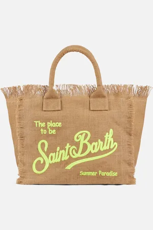 MC2 SAINT BARTH Vanity Natural Jute Shoulder Bag With Embroidered Logo