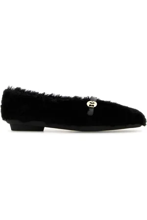 Salvatore Ferragamo Black Shearling Noella Ballerinas