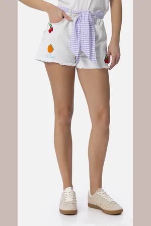 MC2 SAINT BARTH Woman Upcycled Denim Shorts Arizona With Patches