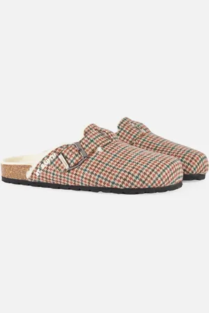 MC2 SAINT BARTH Woman Furry Sandal Clogs With Pied De Poule Print