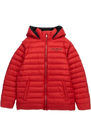 Balmain Long Logo Print Down Jacket
