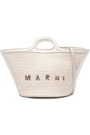 Marni Shell Tropicalia Summer Bag In Leather And Raffia
