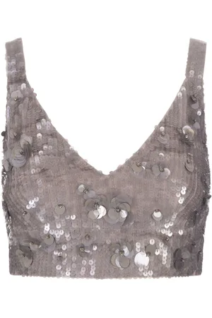 PAROSH Glow Full Sequins Crop Top
