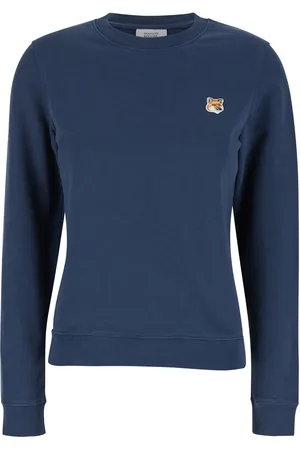 Maison Kitsuné Blue Crewneck Sweater With Fox Head Logo Patch On The Front In Cotton Woman