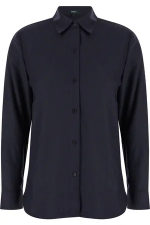 THEORY Blue Shirt With Classic Collar In Wool Woman
