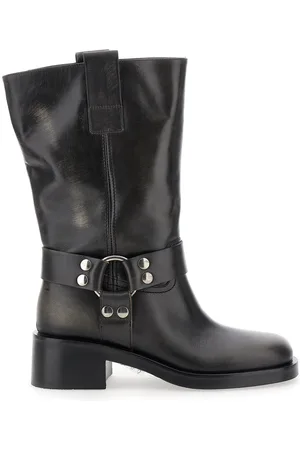 Strategia Ankle Boots With Studs And Ring In Leather Woman