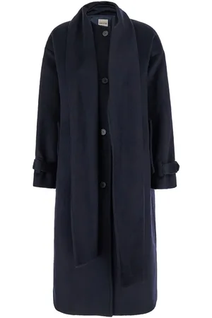 SEMICOUTURE Blue Single-breasted Long Coat With Scarf In Wool Blend Woman