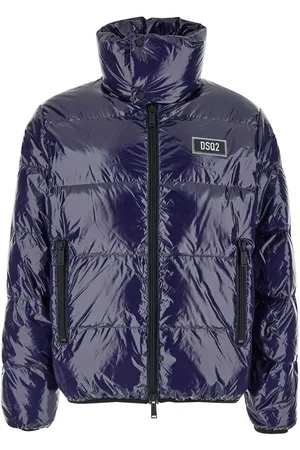 Dsquared2 Blue Down Jacket With Logo Patch On The Front In Tech Fabric Man