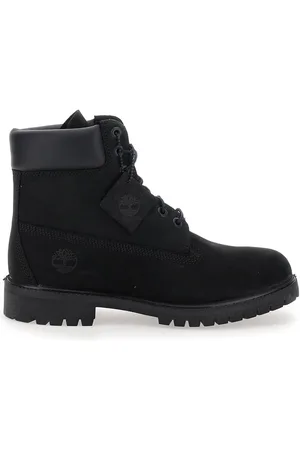 Timberland Brlack Water-proof Boots With Logo Plate In Leather Man