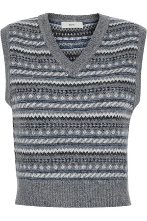 DUNST Sleeveless Vest With V Neck And All-over Striped Motif In Wool Blend Woman