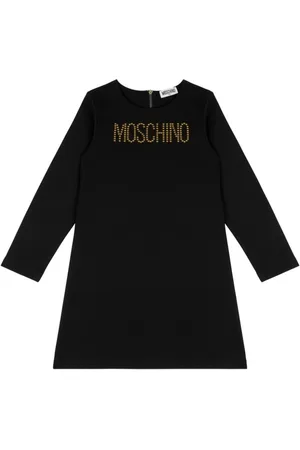 Moschino Long Sleeve Dress With Logo In Viscose Blend Girl