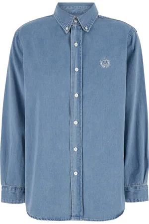 DUNST Classic Boyfriend Light Blue Shirt With Logo Patch On The Front In Denim Woman