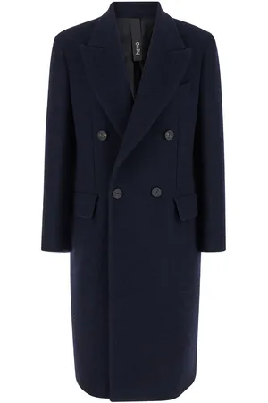 HEVO Blue Double-breasted Coat With Peak Revers In Wool Blend Man