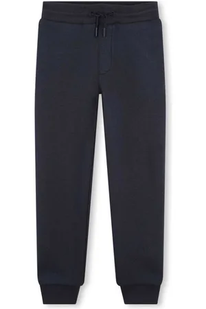 Kenzo Blue Pants With Elastic Drawstring Waist And Logo Patch On The Rear In Cotton Blend Boy