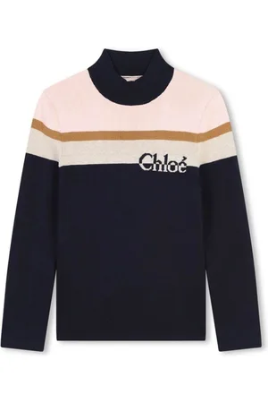 Chloé Blue Sweater With Jacquard Logo Detail In Cotton Blend Girl