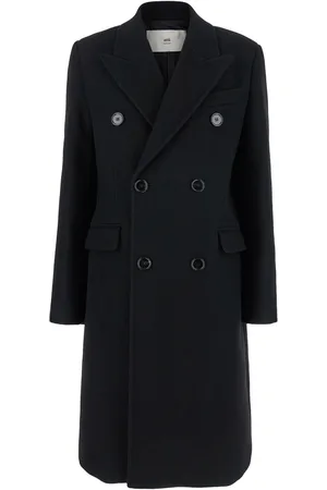 Ami Double-breasted Coat With Peak Revers In Wool Woman