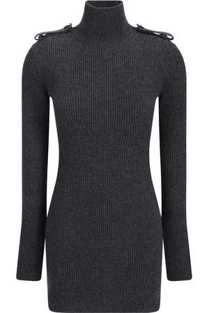 Alexander McQueen Ribbed Knit Mini Dress In Melange Grey