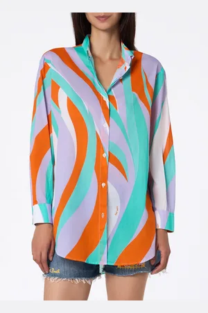 MC2 SAINT BARTH Woman Cotton Shirt Brigitte With Shape Wave Print