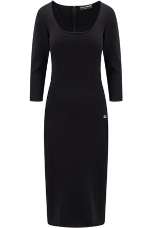 Dolce & Gabbana Logo Plaque Scoop Neck Midi Dress
