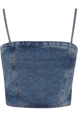 ROTATE Embellished Cropped Denim Top