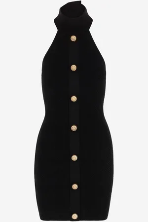 Balmain Off Shoulder Button-detailed Mini Dress