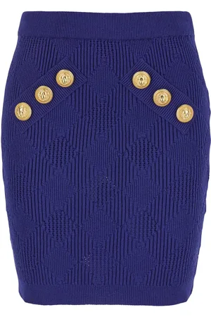Balmain Blue Mini Skirt With Jewel Buttons In Viscose Blend Woman