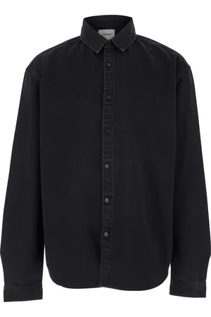 Saint Laurent Oversized Shirt With Tonal Cassandre Embroidery In Denim Man