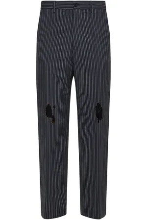 Marni Patch Stitched Distressed Pinstripe Trousers