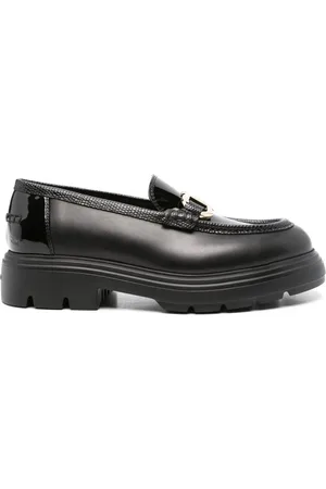 Salvatore Ferragamo Black Calf Leather Gancini Loafers